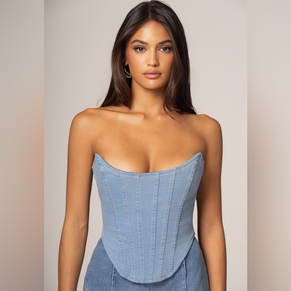 NWT Medium Wash Denim Corset Top